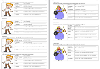 Appearance Writing Card Level 4, Appearance, Level 4, Speaking/Writing Card