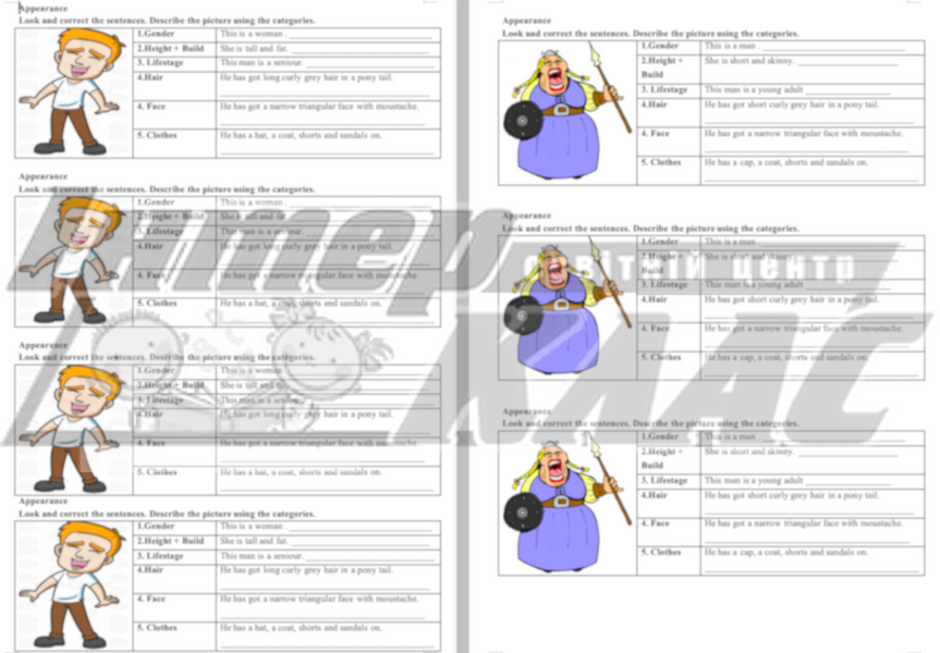 Appearance Writing Card Level 4, Appearance, Level 4, Speaking/Writing Card