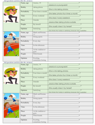 Hobbies Ask Questions Writing Card, Hobbies, Level 4, Level 5, Speaking/Writing Card