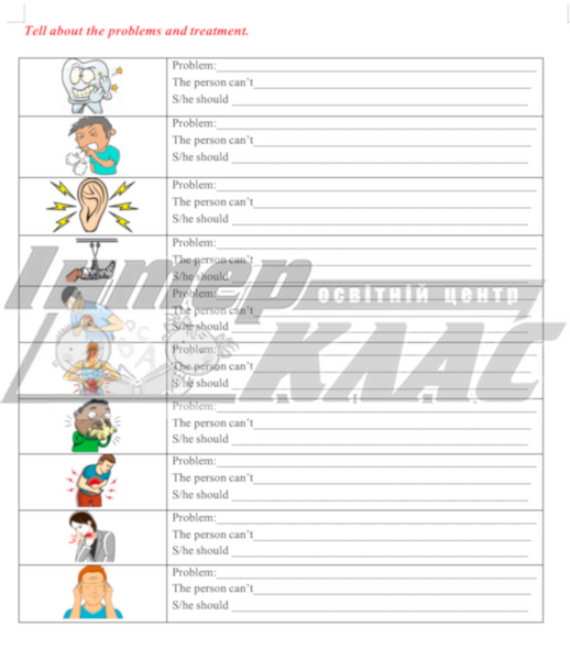 Body Problems Writing Level 4, Body Parts, Level 4, Speaking/Writing Card