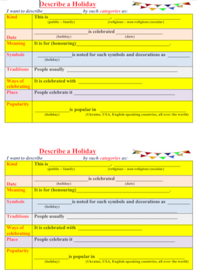 Holiday Writing Speaking Card Level 5, Holidays & Vacations, Level 5, Speaking/Writing Card