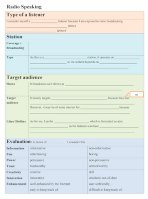 Radio Speaking Writing Card, Radio, Level 6, Level 7, Level 8, Level 9, Level 10, Speaking/Writing Card