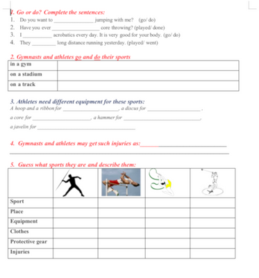 Describe Athletics Gymnastics Writing Card Level 5, Sports, Level 5, Speaking/Writing Card