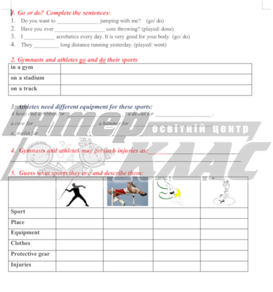 Describe Athletics Gymnastics Writing Card Level 5, Sports, Level 5, Speaking/Writing Card