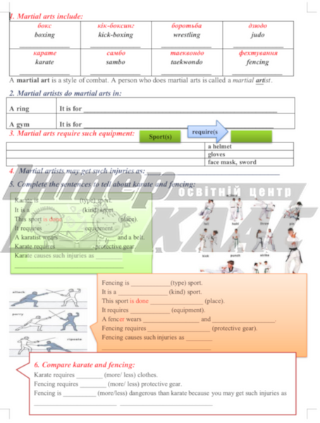 Describe Martial Arts Writing Card Level 5, Sports, Level 5, Speaking/Writing Card