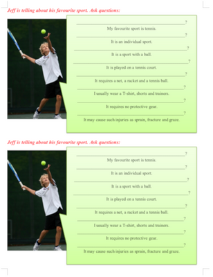 Describe Sport with a ball Writing card Level 5, Sports, Level 5, Speaking/Writing Card