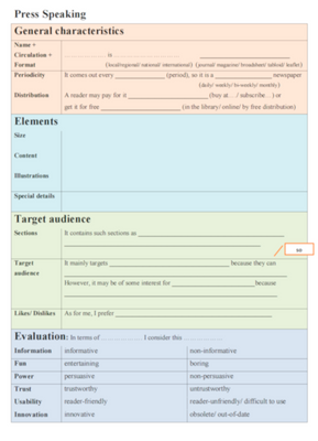 Press Speaking Writing Card , Press, Level 6, Level 7, Level 8, Level 9, Level 10, Speaking/Writing Card