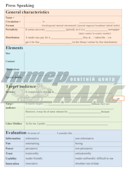 Press Speaking Writing Card , Press, Level 6, Level 7, Level 8, Level 9, Level 10, Speaking/Writing Card