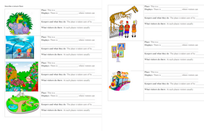 Describe a Leisure Place Speaking card on Topic Map, Leisure Places, Level 6, Level 7, Level 8, Level 9, Level 10, Speaking/Writing Card