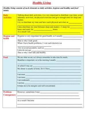 Healthy Living Speaking Writing Card Level 7 , Healthy Lifestyle, Level 7, Speaking/Writing Card