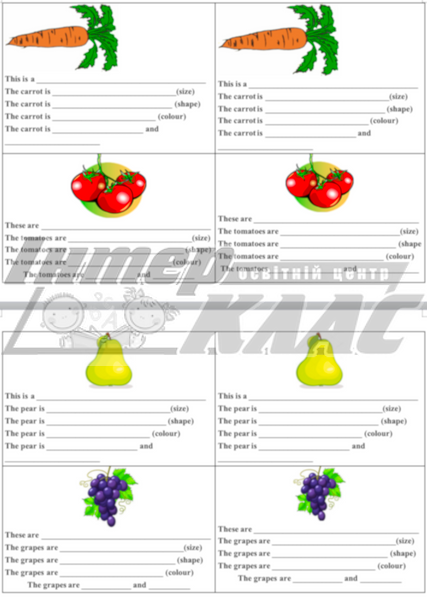 Fruits and Vegetables Writing Cards Level 1, Food, Level 1 / A1, Speaking/Writing Card