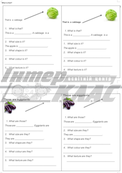 Vegetable Writing Card Level 2, Food, Level 2 / A1+, Speaking/Writing Card