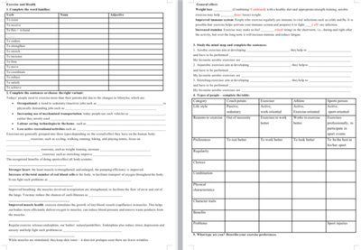 Exercise Worksheet Level 8 , Sports, Healthy Lifestyle, Exercise, Level 8, Worksheet
