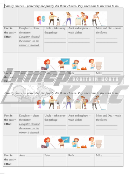 Chores Past Simple + Effect Writing Card Level 4, House Chores, Level 4, Speaking/Writing Card