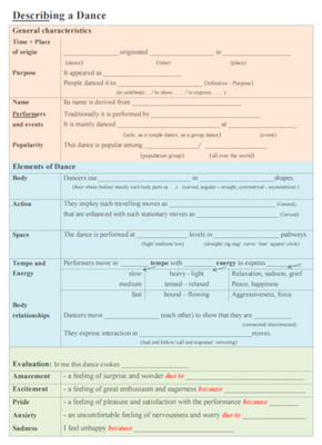 Dance Speaking Writing Card, Dance, Speaking/Writing Card