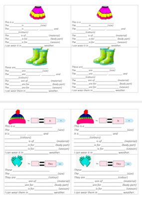 Clothes Writing Card Level 2, Clothes, Level 2 / A1+, Speaking/Writing Card